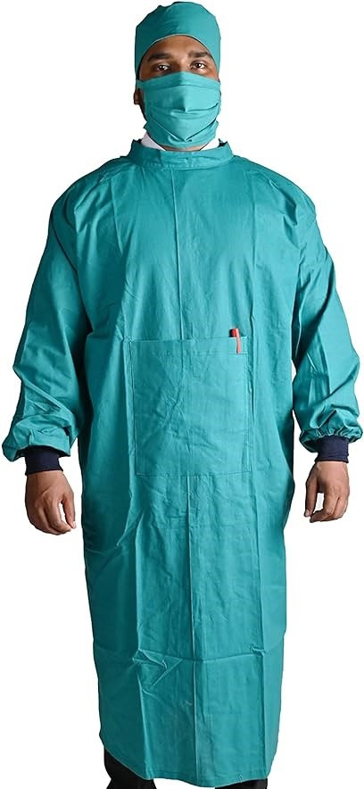 Surgeons Gown Set with Face Mask and Cap (Green)